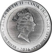Cook Islands Two Dollars (Zeus) RDM ELIZABETH II COOK ISLANDS 2OZ 999 SILVER 2016 TWO DOLLARS coin obverse Cook Islands Two Dollars (Zeus) RDM ELIZABETH II COOK ISLANDS 2OZ 999 SILVER 2016 TWO DOLLARS coin obverse