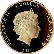 Cook Islands 1 Dollar Elizabeth II Diamond Jubilee. Blue background 2011  ELIZABETH II 1 DOLLAR COOK ISLANDS IRB 2011 coin obverse Cook Islands 1 Dollar Elizabeth II Diamond Jubilee. Blue background 2011  ELIZABETH II 1 DOLLAR COOK ISLANDS IRB 2011 coin obverse
