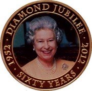 Cook Islands 1 Dollar Elizabeth II Diamond Jubilee. Yellow dress 2012  DIAMOND JUBILEE 1952-2012 SIXTY YEARS coin reverse Cook Islands 1 Dollar Elizabeth II Diamond Jubilee. Yellow dress 2012  DIAMOND JUBILEE 1952-2012 SIXTY YEARS coin reverse