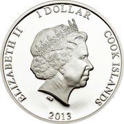 Cook Islands 1 Dollar Myspulin 2013 Proof ELIZABETH II 1 DOLLAR COOK ISLANDS IRB 2013 coin obverse Cook Islands 1 Dollar Myspulin 2013 Proof ELIZABETH II 1 DOLLAR COOK ISLANDS IRB 2013 coin obverse