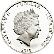 Cook Islands 1 Dollar Pinda 2013 Proof ELIZABETH II 1 DOLLAR COOK ISLANDS IRB 2013 coin obverse Cook Islands 1 Dollar Pinda 2013 Proof ELIZABETH II 1 DOLLAR COOK ISLANDS IRB 2013 coin obverse