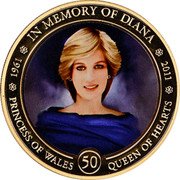 Cook Islands 1 Dollar (Elizabeth II Princess Diana of Wales.1) 1961 IN MEMORY OF DIANA 2011 PRINCESS OF WALES 50 QUEEN OF HEARTS coin reverse Cook Islands 1 Dollar (Elizabeth II Princess Diana of Wales.1) 1961 IN MEMORY OF DIANA 2011 PRINCESS OF WALES 50 QUEEN OF HEARTS coin reverse