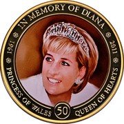Cook Islands 1 Dollar Elizabeth II Princess Diana of Wales 2011  Proof 1961 IN MEMORY OF DIANA 2011 PRINCESS OF WALES 50 QUEEN OF HEARTS coin reverse Cook Islands 1 Dollar Elizabeth II Princess Diana of Wales 2011  Proof 1961 IN MEMORY OF DIANA 2011 PRINCESS OF WALES 50 QUEEN OF HEARTS coin reverse