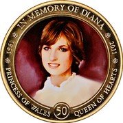 Cook Islands 1 Dollar (Elizabeth II Princess Diana of Wales. 5) 1961 IN MEMORY OF DIANA 2011 PRINCESS OF WALES 50 QUEEN OF HEARTS coin reverse Cook Islands 1 Dollar (Elizabeth II Princess Diana of Wales. 5) 1961 IN MEMORY OF DIANA 2011 PRINCESS OF WALES 50 QUEEN OF HEARTS coin reverse