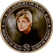 Cook Islands 1 Dollar Elizabeth II Princess Diana of Wales. 3 2011  Proof 1961 IN MEMORY OF DIANA 2011 PRINCESS OF WALES 50 QUEEN OF HEARTS coin reverse Cook Islands 1 Dollar Elizabeth II Princess Diana of Wales. 3 2011  Proof 1961 IN MEMORY OF DIANA 2011 PRINCESS OF WALES 50 QUEEN OF HEARTS coin reverse