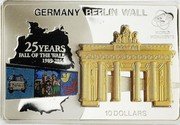 Cook Islands 10 Dollars Elizabeth II Fall of the Berlin Wall 2014  Proof GREMANY BERLIN WALL WORLD MONUMENTS 25 YEARS FALL OF THE BERLIN WAL 1989-2014 10 DOLLARS coin reverse