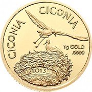 Cook Islands 10 Dollars Elizabeth II White stork 2013 Proof CICONIA CICONIA 1G GOLD .9999 2013 coin reverse Cook Islands 10 Dollars Elizabeth II White stork 2013 Proof CICONIA CICONIA 1G GOLD .9999 2013 coin reverse