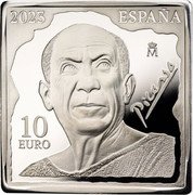 Spain 10 Euro (Jacqueline Seated) PICASSO ♔M 10 EURO 2023 ESPAÑA coin obverse Spain 10 Euro (Jacqueline Seated) PICASSO ♔M 10 EURO 2023 ESPAÑA coin obverse