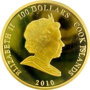Cook Islands 100 Dollars (Elizabeth II 77th Birthday of the Emperor) ELIZABETH II 100 DOLLARS COOK ISLANDS 2010 coin obverse