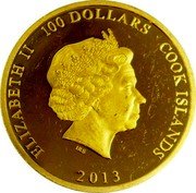 Cook Islands 100 Dollars (Elizabeth II 80th Birthday of the Emperor) ELIZABETH II 100 DOLLARS COOK ISLANDS IRB 2013 coin obverse Cook Islands 100 Dollars (Elizabeth II 80th Birthday of the Emperor) ELIZABETH II 100 DOLLARS COOK ISLANDS IRB 2013 coin obverse
