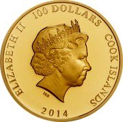Cook Islands 100 Dollars (Elizabeth II 80th Birthday of the Empress) ELIZABETH II 100 DOLLARS COOK ISLANDS IRB 2014 coin obverse