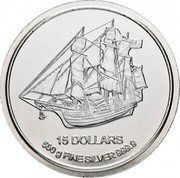 Cook Islands 15 Dollars Elizabeth II Bounty 2012Â 15 DOLLARS 500 G FINE SILVER 999.9 coin reverse Cook Islands 15 Dollars Elizabeth II Bounty 2012Â 15 DOLLARS 500 G FINE SILVER 999.9 coin reverse