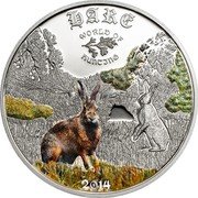 Cook Islands 2 Dollars Elizabeth II Hare 2014  Proof HARE WORLD OF HUNTING 2014 coin reverse