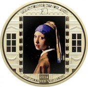 Cook Islands 20 Dollars Elizabeth II Girl with a Pearl Earring 2014  Proof MASTERPIECES OF ART 2014 JAN VERMEER VAN DELFT coin reverse