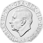 UK 20 Pence (Puffin) CHARLES III DEI GRA REX FID DEF 2024 MJ coin obverse
