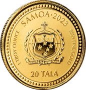 Samoa 20 Tala (Jesus the Teacher. Sermon on the Mount) SAMOA 2023 FA'AVAE I LE ATUA SAMOA 1 TROY OUNCE 9999 FINE GOLD 20 TALA coin obverse