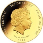Cook Islands 200 Dollars Elizabeth II Galileo Galilei 2014  Proof ELIZABETH II 200 DOLLARS COOK ISLANDS IRB 5 OZ AU 999/1.000 2014 coin obverse