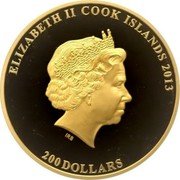 Cook Islands 200 Dollars (Elizabeth II Romanov Dynasty) ELIZABETH II COOK ISLANDS 2013 IRB 200 DOLLARS coin obverse