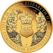 Australia 25 Dollars (65th Anniversary Coronation) KM# 3565 H.M. QUEEN ELIZABETH II 1953 2018 65 P CORONATION ANNIVERSARY coin reverse Australia 25 Dollars (65th Anniversary Coronation) KM# 3565 H.M. QUEEN ELIZABETH II 1953 2018 65 P CORONATION ANNIVERSARY coin reverse