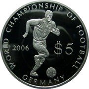 Cook Islands 5 Dollars Elizabeth II FIFA World Cup 2006 Germany 2002  Proof WORLD CHAMPIONSHIP OF FOOTBALL 2006 $5 GERMANY coin reverse