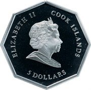 Cook Islands 5 Dollars (Elizabeth II Saint Anthony) ELIZABETH II COOK ISLANDS 5 DOLLARS coin obverse
