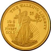 Cook Islands 5 Dollars Elizabeth II The Walking Liberty 2014  Proof THE WALKING LIBERTY $5 1/2 G .9999 FINEST GOLD coin reverse