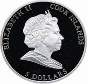 Cook Islands 5 Dollars Elizabeth II Year of the Rabbit. Two rabbits 2011  Proof ELIZABETH II COOK ISLANDS 5 DOLLARS coin obverse Cook Islands 5 Dollars Elizabeth II Year of the Rabbit. Two rabbits 2011  Proof ELIZABETH II COOK ISLANDS 5 DOLLARS coin obverse
