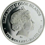 Cook Islands Five Dollars Elizabeth II Year of the Snake 2013  Proof ELIZABETH II COOK ISLANDS IRB FIVE DOLLARS 1OZ 999 SILVER coin obverse
