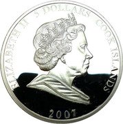 Cook Islands 5 Dollars Elvis Presley. 30th Anniversary of death. Jailhouse Rock 2007 ELIZABETH II 5 DOLLARS COOK ISLANDS 2007 coin obverse Cook Islands 5 Dollars Elvis Presley. 30th Anniversary of death. Jailhouse Rock 2007 ELIZABETH II 5 DOLLARS COOK ISLANDS 2007 coin obverse