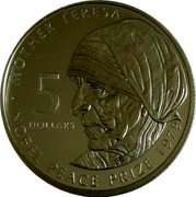 Cook Islands 5 Dollars (Mother Teresa) 5 DOLLARS MOTHER TERESA NOBEL PEACE PRIZE 1979 coin reverse