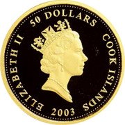 Cook Islands 50 Dollars (Elizabeth II Senichi Hoshino) ELIZABETH II 50 DOLLARS COOK ISLANDS RDM 2003 coin obverse