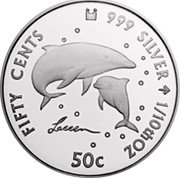 Cook Islands Fifty Cents (Dolphins) FIFTY CENTS 999 SILVER 1/10TH OZ 50C coin reverse