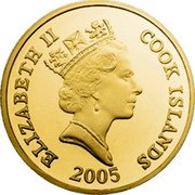 Cook Islands Five Dollars Dolphins 2005 RDM ELIZABETH II COOK ISLANDS 2005 coin obverse Cook Islands Five Dollars Dolphins 2005 RDM ELIZABETH II COOK ISLANDS 2005 coin obverse