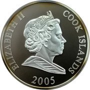 Cook Islands One Dollar Elizabeth II Arthur Wellesley 2005 Proof ELIZABETH II COOK ISLANDS 2005 coin obverse Cook Islands One Dollar Elizabeth II Arthur Wellesley 2005 Proof ELIZABETH II COOK ISLANDS 2005 coin obverse
