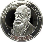 Cook Islands One Dollar (Elizabeth II Charles Darwin facing to the left) CHARLES DARWIN 1809-1882 ONE DOLLAR coin reverse Cook Islands One Dollar (Elizabeth II Charles Darwin facing to the left) CHARLES DARWIN 1809-1882 ONE DOLLAR coin reverse