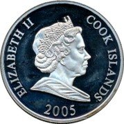 Cook Islands One Dollar Elizabeth II Sir Isaac Newton 2005 Proof ELIZABETH II COOK ISLANDS 2005 coin obverse Cook Islands One Dollar Elizabeth II Sir Isaac Newton 2005 Proof ELIZABETH II COOK ISLANDS 2005 coin obverse