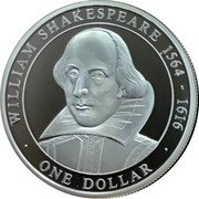 Cook Islands One Dollar William Shakespeare 2005 Proof WILLIAM SHAKESPEARE 1564 1616 ONE DOLLAR coin reverse Cook Islands One Dollar William Shakespeare 2005 Proof WILLIAM SHAKESPEARE 1564 1616 ONE DOLLAR coin reverse