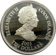 Cook Islands Ten Dollars Elizabeth II Bird of Paradise 2003  Proof ELIZABETH II COOK ISLANDS 2003 TEN DOLLARS coin obverse