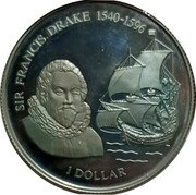 Cook Islands 1 Dollar 400th Anniversary of the death of Sir Francis Drake 1992 Proof KM# 268a 1 DOLLAR SIR FRANCIS DRAKE 1540 - 1596 coin reverse Cook Islands 1 Dollar 400th Anniversary of the death of Sir Francis Drake 1992 Proof KM# 268a 1 DOLLAR SIR FRANCIS DRAKE 1540 - 1596 coin reverse