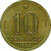 Brazil 10 Centavos Getulio Vargas 1943 KM# 555 10 CENTAVOS 1943 coin reverse Brazil 10 Centavos Getulio Vargas 1943 KM# 555 10 CENTAVOS 1943 coin reverse