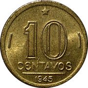 Brazil 10 Centavos Getulio Vargas 1945 KM# 555a.1 10 CENTAVOS 1944 coin reverse Brazil 10 Centavos Getulio Vargas 1945 KM# 555a.1 10 CENTAVOS 1944 coin reverse