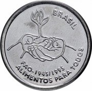 Brazil 10 Centavos 50 Year Anniversary of the FAO 1995 KM# 641 BRASIL FAO-1945/1995 ALIMENTOS PARA TODOS coin obverse