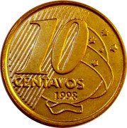 Brazil 10 Centavos Pedro I. Sword in Left Hand 1998 KM# 649.1 10 CENTAVOS 1998 coin reverse