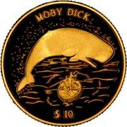 Cook Islands 10 Dollars Elizabeth II Moby Dick 2000  Proof MOBY DICK $10 coin reverse