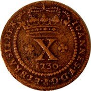 Brazil 10 Reis Joao V 1730 B KM# 142.1 IOANNES V D G P ET BRASIL REX X 1730 coin obverse Brazil 10 Reis Joao V 1730 B KM# 142.1 IOANNES V D G P ET BRASIL REX X 1730 coin obverse