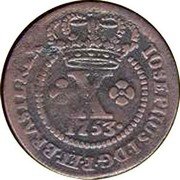 Brazil 10 Reis Jose I 1753 KM# 174.1 IOSEPHUS I D G P ET BRASIL REX X 1753 coin obverse Brazil 10 Reis Jose I 1753 KM# 174.1 IOSEPHUS I D G P ET BRASIL REX X 1753 coin obverse