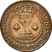 Brazil 10 Reis Joao 1803 KM# 232.1 JOANNES D G P E BRASILIÆ P REGENS X 1803 coin obverse Brazil 10 Reis Joao 1803 KM# 232.1 JOANNES D G P E BRASILIÆ P REGENS X 1803 coin obverse