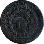 Brazil 10 Reis Countermarked Coinage ND (1835) KM# 428.2 PETRUS. II. D. G. CONST. IMP. ET. PERP. BRAS. DEF 1833. coin obverse Brazil 10 Reis Countermarked Coinage ND (1835) KM# 428.2 PETRUS. II. D. G. CONST. IMP. ET. PERP. BRAS. DEF 1833. coin obverse