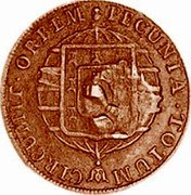 Brazil 10 Reis Para Counterstamped Coin ND (1835) KM# 407 ORBEM PECUNIA TOTUM CIRCUMIT coin reverse Brazil 10 Reis Para Counterstamped Coin ND (1835) KM# 407 ORBEM PECUNIA TOTUM CIRCUMIT coin reverse