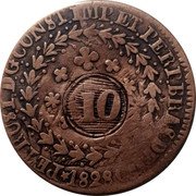 Brazil 10 Reis Pedro I Countermarked Coin ND (1835) Host Date 1828C KM# 427.1 PETRUS.I.D.G.CONST.IMP.ET.PERP.BRAS.DEF 10 40 1826.C coin obverse Brazil 10 Reis Pedro I Countermarked Coin ND (1835) Host Date 1828C KM# 427.1 PETRUS.I.D.G.CONST.IMP.ET.PERP.BRAS.DEF 10 40 1826.C coin obverse